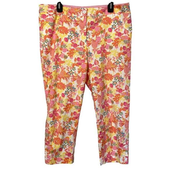 Talbots Perfect Crop Petite Womens Pink Floral Cropped Khakis Pants sz 16P - Picture 1 of 16